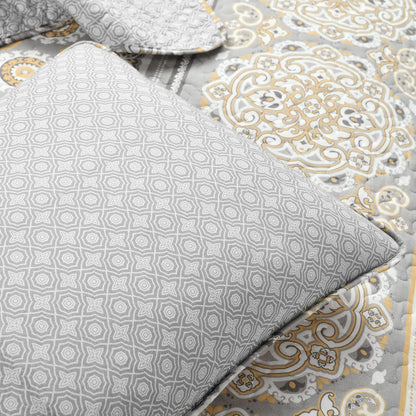 Nesco Stripe Quilt Queen Size 3 Piece Set Full/Queen Yellow & Gray - Striped Bedding Set Queen Quilt - Yellow Quilts - Boho Bedroom Decor