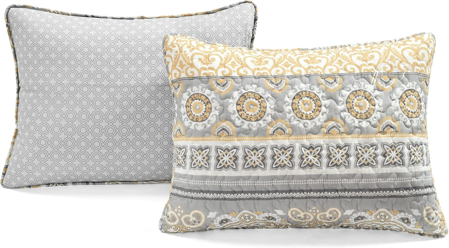 Nesco Stripe Quilt Queen Size 3 Piece Set Full/Queen Yellow & Gray - Striped Bedding Set Queen Quilt - Yellow Quilts - Boho Bedroom Decor