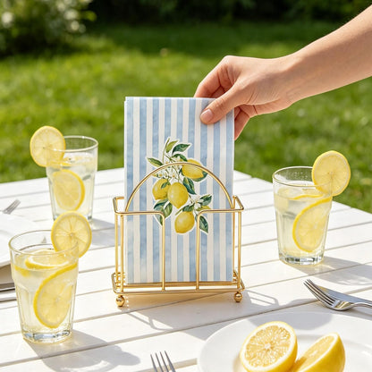 50Pcs Lemon Paper Guest Napkins Yellow Citrus Fruit Disposable Napkin Blue White Striped Dinner Hand Towel for Summer Spring Tropical Tea Party Table Decor
