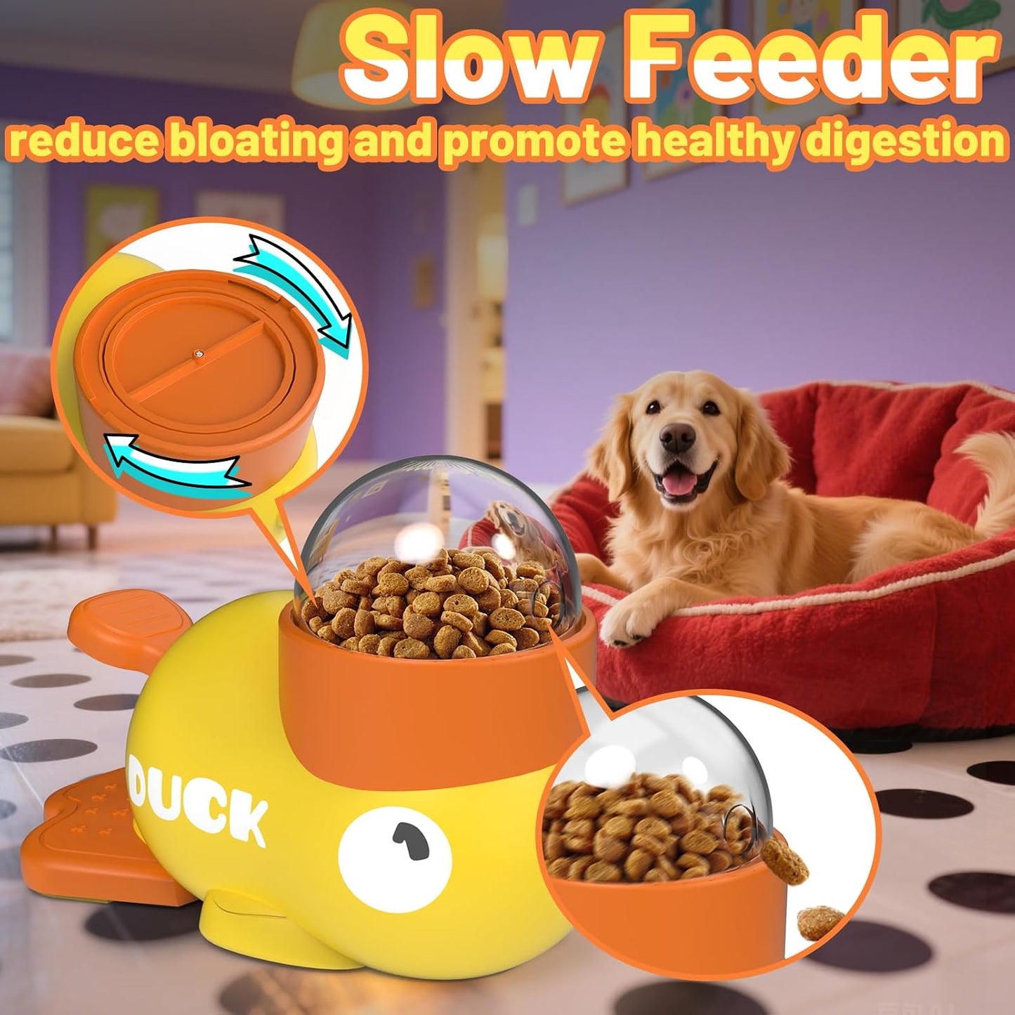 Dog Interactive Treat Dispenser Toy Food Puzzle Slow Feeder Duck-Shaped Dog Puzzle Feeders for Small Medium Dogs Cats IQ Training Reduces Bloating for Healthy Eating (Yellow)