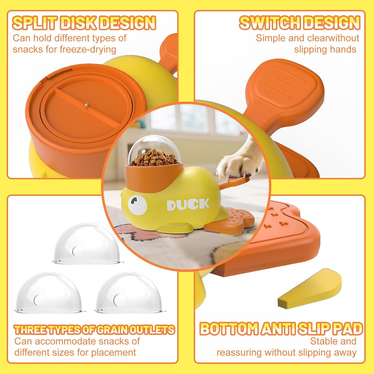 Dog Interactive Treat Dispenser Toy Food Puzzle Slow Feeder Duck-Shaped Dog Puzzle Feeders for Small Medium Dogs Cats IQ Training Reduces Bloating for Healthy Eating (Yellow)