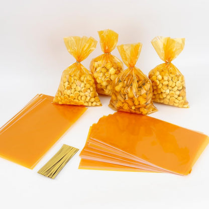 Yellow Cellophane Treat Bags, 100 PCS Clear Yellow Candy Bags, 6x9 Inch Plastic Transparent Cookie Goodie Bag Gift Snack Treat Bag with Twist Ties for Birthday Party Favor Supplies