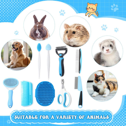 Cats Grooming Kit - 10 Pcs Pet Self Cleaning Kit for Indoor Long Hair Cats Include Brush Bath Brush Needle Comb Toothbrush Nail Clipper Nail Trimmer for Shedding Supplies