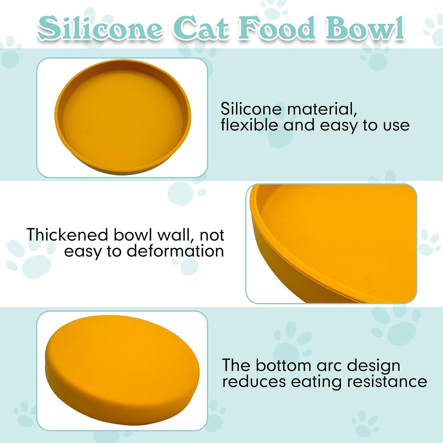 Silicone Dog Bowl Shallow Cat Food Bowls 7" Wide Puppy Plates Whisker Fatigue Pet Feeding Dishes Set of 2 for Dry Food and Wet Food Indoor (Round Yellow)