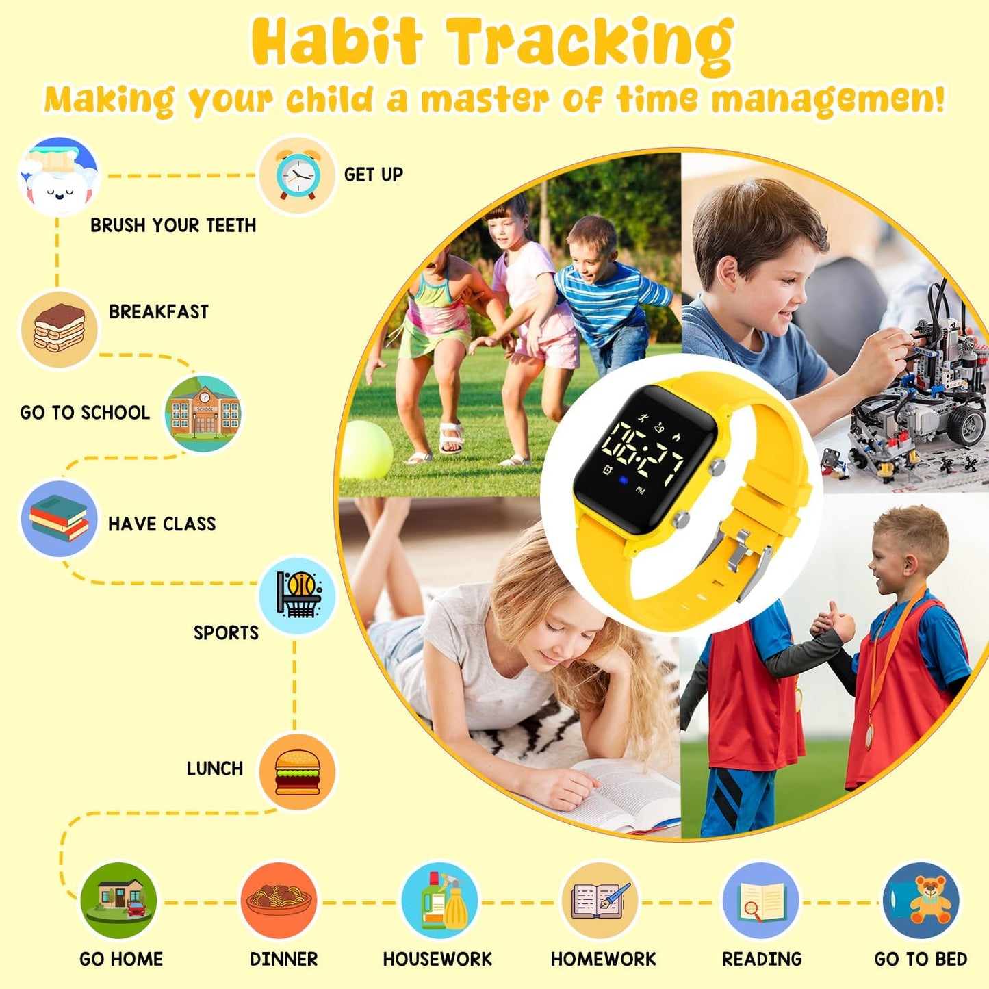 Kids Digital Watches for Boys Girls, Sports Watch with Fitness Tracker, Pedometer, Alarm Clocks, Stopwatch, No App Needed Waterproof Kids Watch, Gift for Teens Student Girls Boys Ages 5-14