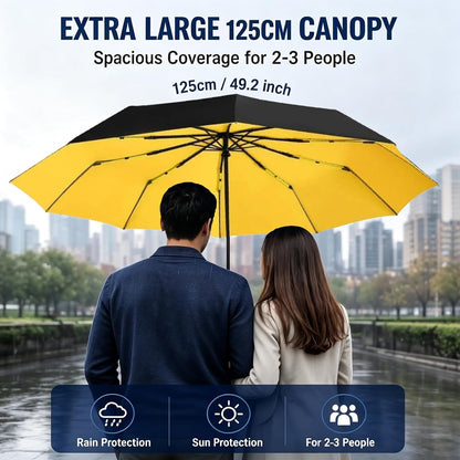 Large Automatic Sun & Rain Umbrella – 125cm Extra Large Canopy | Uv-Resistant & Quick-Dry, Wind and Rain-Resistant,Yet Compact and Portable, 12 Ribs Automatic Umbrella for Men Women