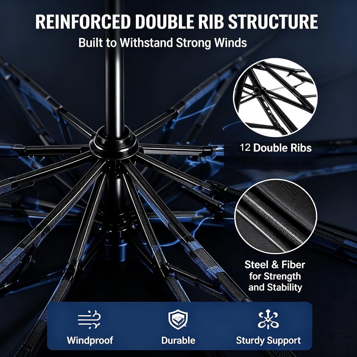 Large Automatic Sun & Rain Umbrella – 125cm Extra Large Canopy | Uv-Resistant & Quick-Dry, Wind and Rain-Resistant,Yet Compact and Portable, 12 Ribs Automatic Umbrella for Men Women