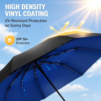 Large Automatic Sun & Rain Umbrella – 125cm Extra Large Canopy | Uv-Resistant & Quick-Dry, Wind and Rain-Resistant,Yet Compact and Portable, 12 Ribs Automatic Umbrella for Men Women