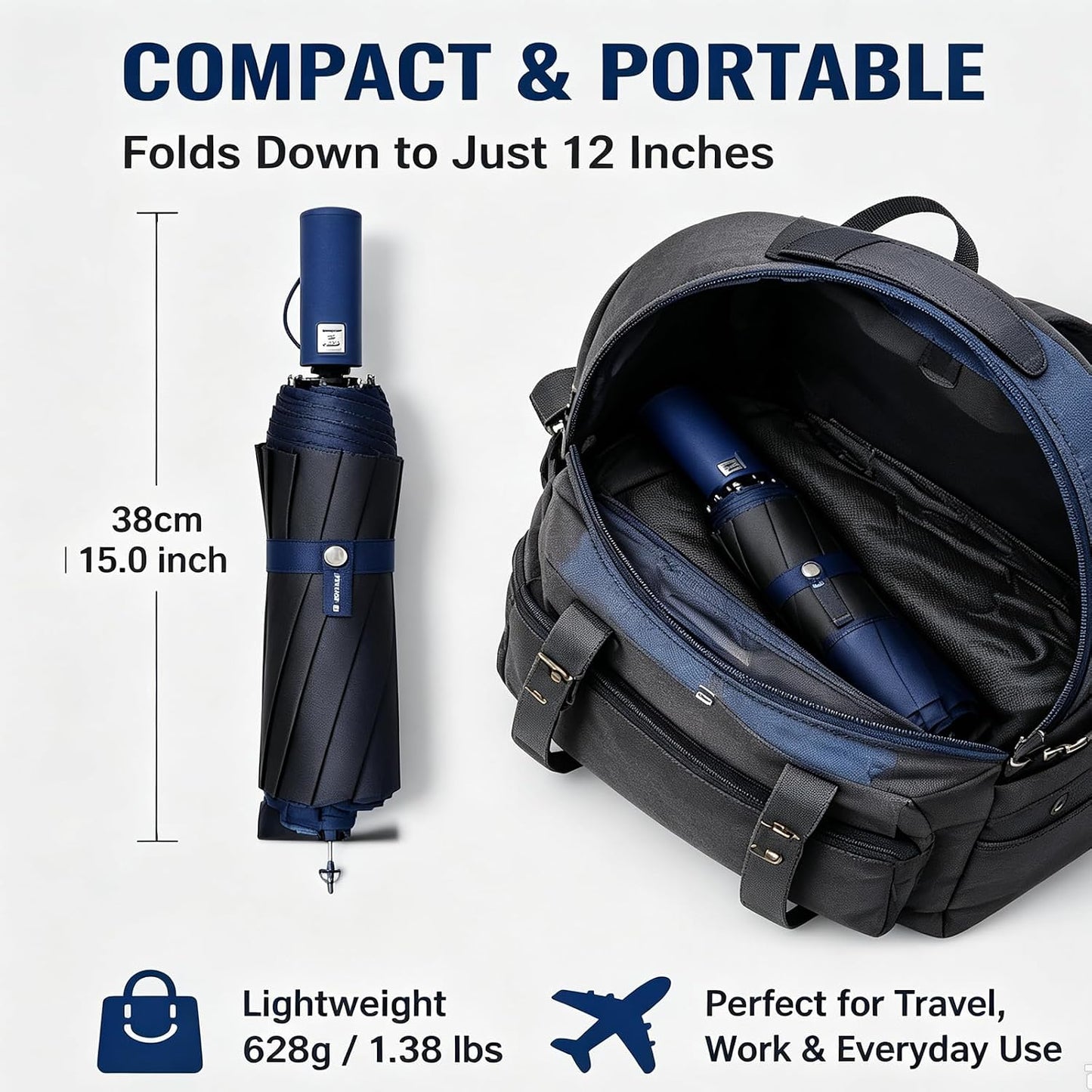 Large Automatic Sun & Rain Umbrella – 125cm Extra Large Canopy | Uv-Resistant & Quick-Dry, Wind and Rain-Resistant,Yet Compact and Portable, 12 Ribs Automatic Umbrella for Men Women