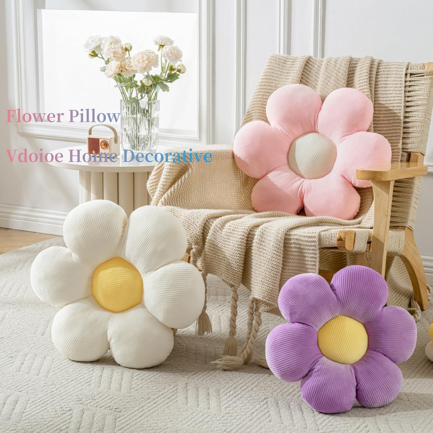 Flower Pillow,15.75" Daisy Pillow Yellow Decorative Pillows | Throw Pillows,Short Plush,PP Cotton Filling,Flower Shaped,Seating Cushion,for Sofa Couch Bed,Spring Cute Home Decor