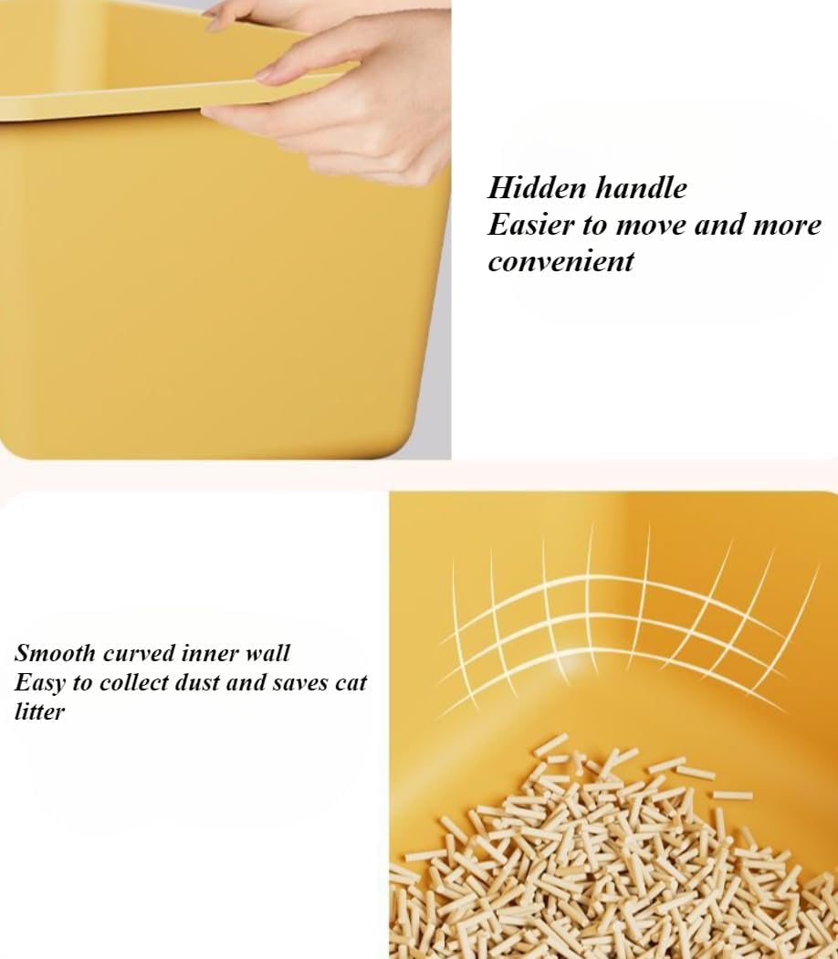 Low Entry Cat Litter Box for Kittens & Small Cats, High Sides Open Top Litter Pan, Anti-Splash Plastic Cat Toilet, Easy Clean Pet Litter Box for Medium Cats 16.54''LX11.81''WX7.09''H(Yellow)