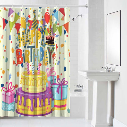 Happy Birthday Shower Curtains for Bathroom,Waterproof Fabric Shower Curtain with Hooks, Beige Balloon Ribbon Cake Water Repellent Bath Curtain for Home Hotel Bathtub Decor 48 x 72inch
