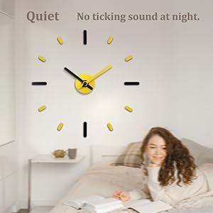 Large Frameless DIY Wall Clock | Modern Home & Office Décor, Silent Non-Ticking, Yellow & Black, Wall Décor for Living Room, Bedroom & Kitchen