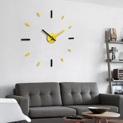 Large Frameless DIY Wall Clock | Modern Home & Office Décor, Silent Non-Ticking, Yellow & Black, Wall Décor for Living Room, Bedroom & Kitchen