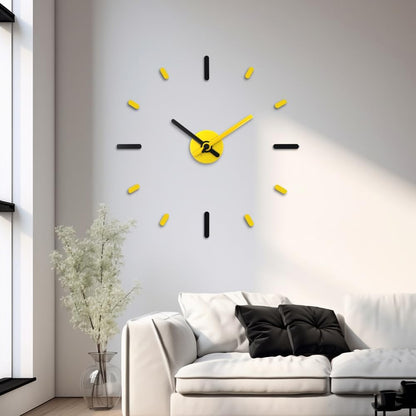 Large Frameless DIY Wall Clock | Modern Home & Office Décor, Silent Non-Ticking, Yellow & Black, Wall Décor for Living Room, Bedroom & Kitchen