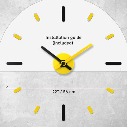 Large Frameless DIY Wall Clock | Modern Home & Office Décor, Silent Non-Ticking, Yellow & Black, Wall Décor for Living Room, Bedroom & Kitchen