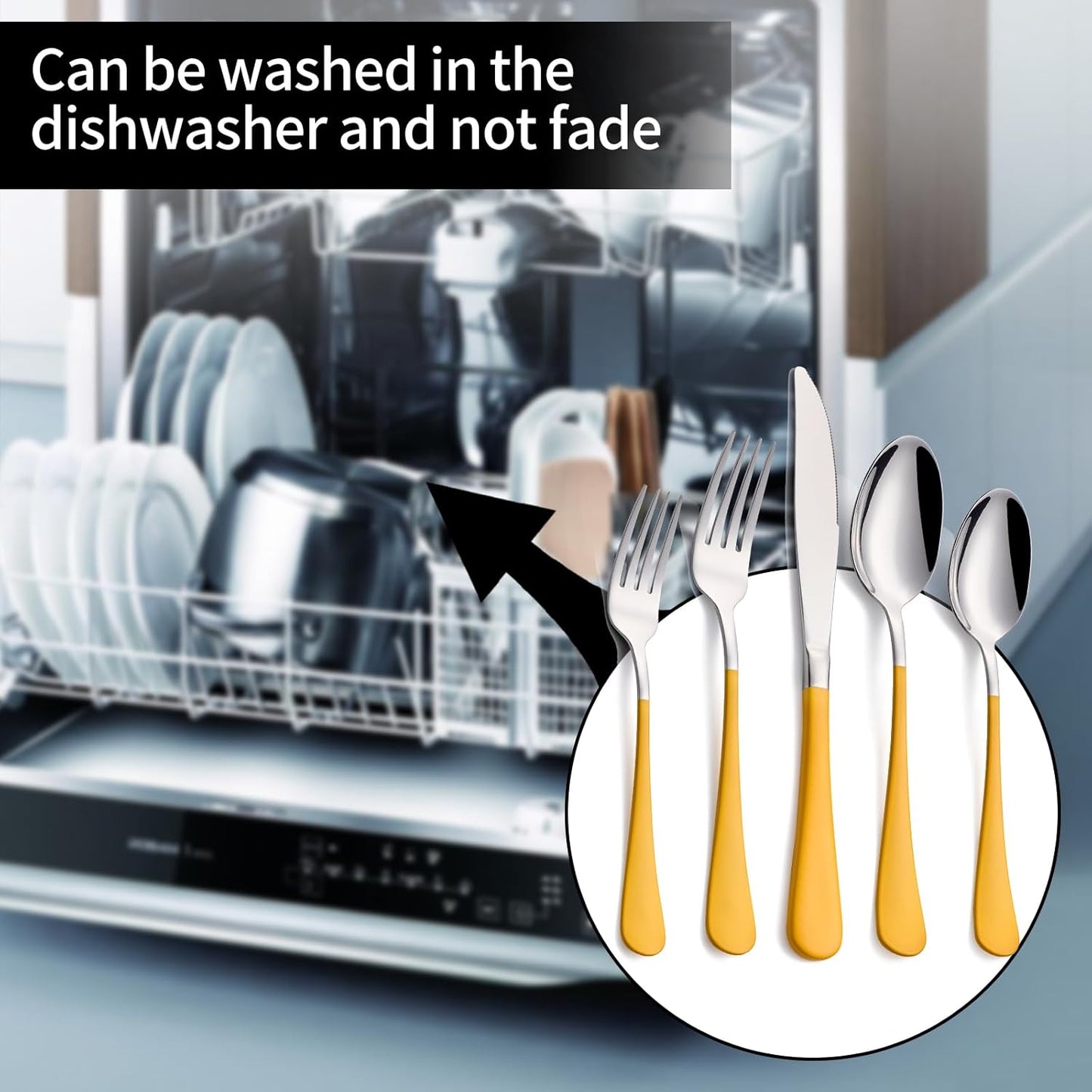 20-Pieces Yellow Silverware Sets for 4,Yellow Handle Stainless Steel Cutlery Set, Include Forks Spoons and Knives Set, Dishwasher Safe Utensil Sets for Home Restaurant
