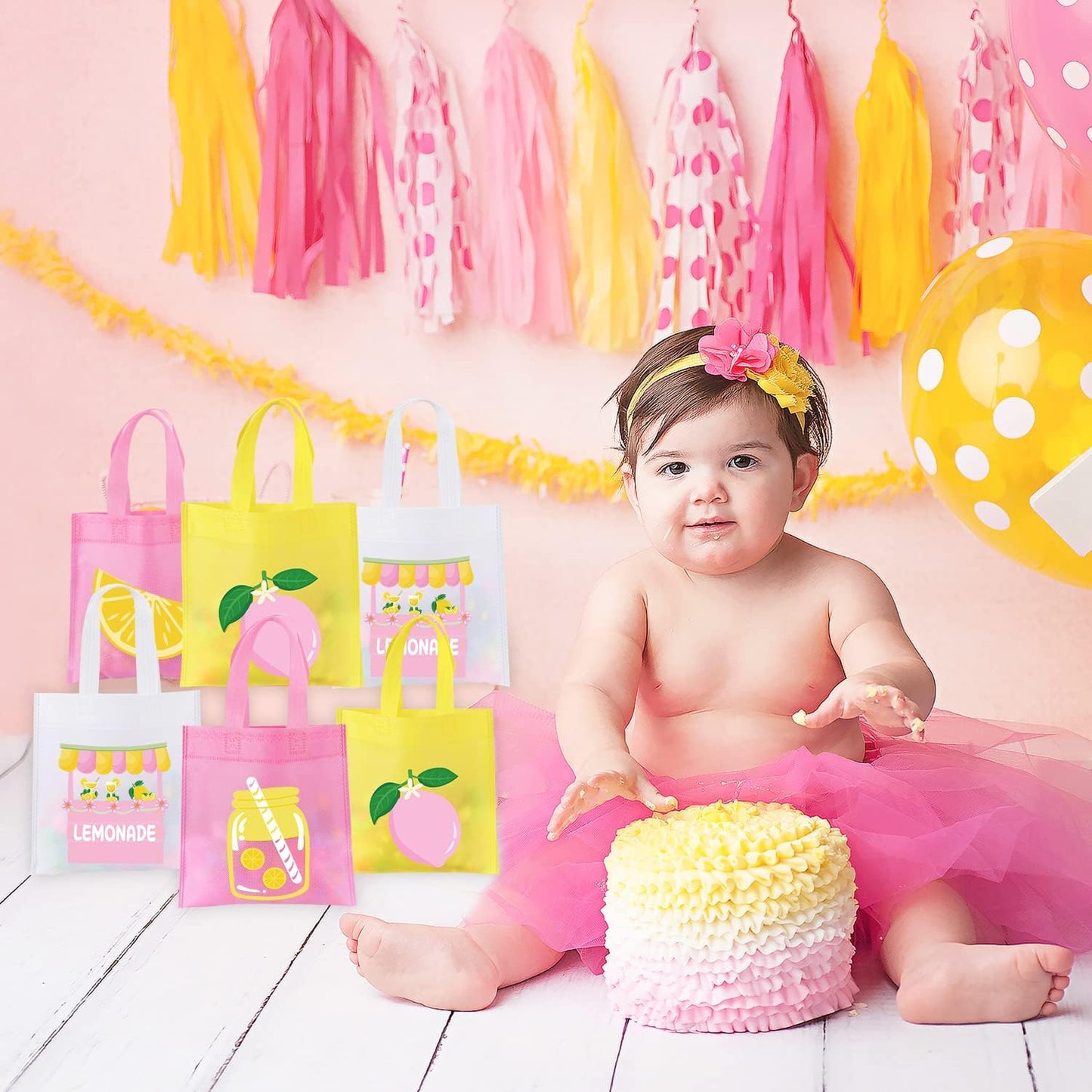 20 Pack Lemon Party Favor Bags, Goodie Candy Bags Treat Bags for Summer Fruit Lemon Theme Wedding Birthday Baby Shower Party Supplies Decoration