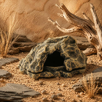 Reptile Rock Cave Easy to Clean Reptile Cave Hide Stable Base Pet Decor for Terrarium, Reptile Hideout Cave, Yellow