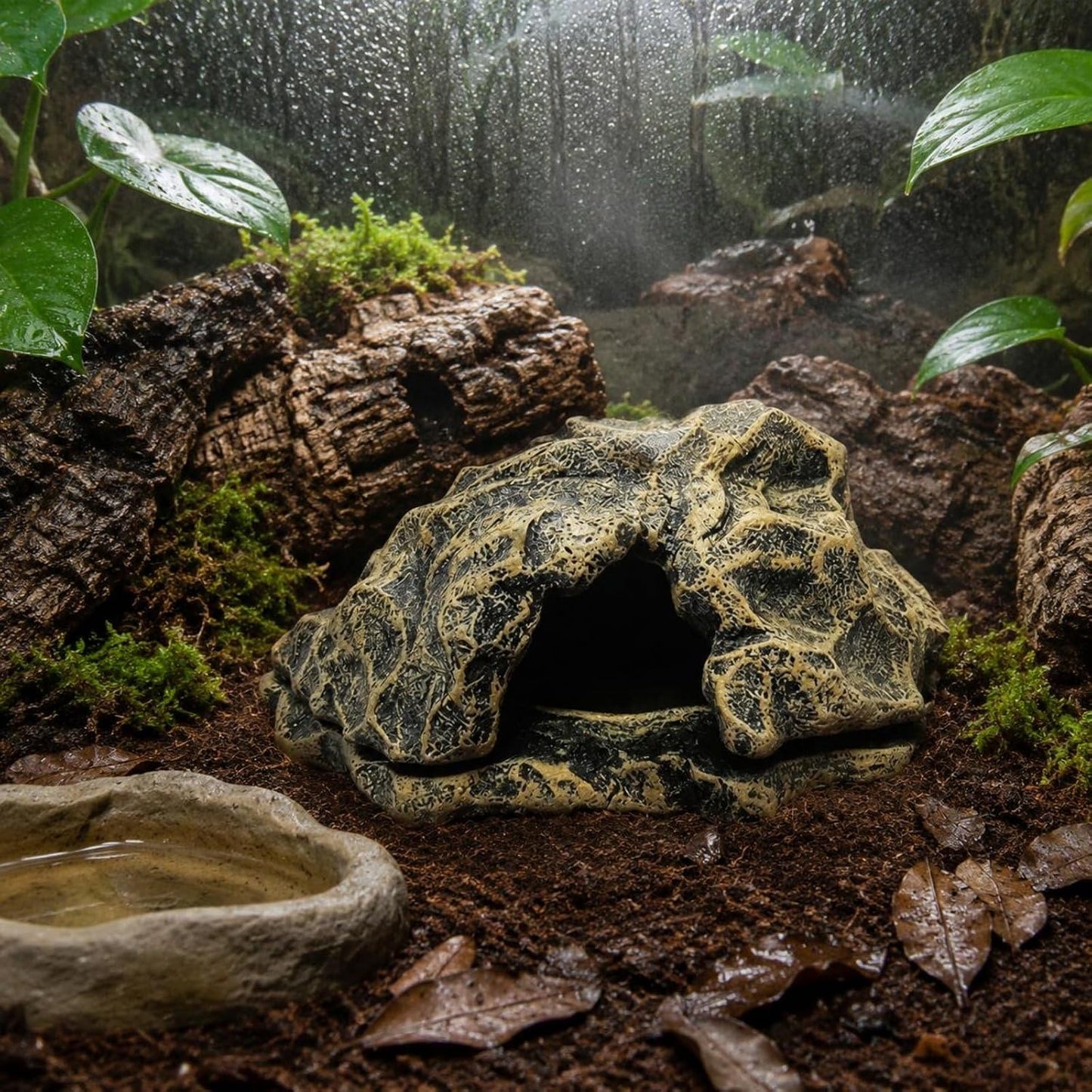 Reptile Rock Cave Easy to Clean Reptile Cave Hide Stable Base Pet Decor for Terrarium, Reptile Hideout Cave, Yellow
