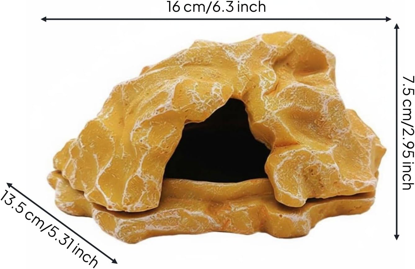 Reptile Rock Cave Easy to Clean Reptile Cave Hide Stable Base Pet Decor for Terrarium, Reptile Hideout Cave, Yellow