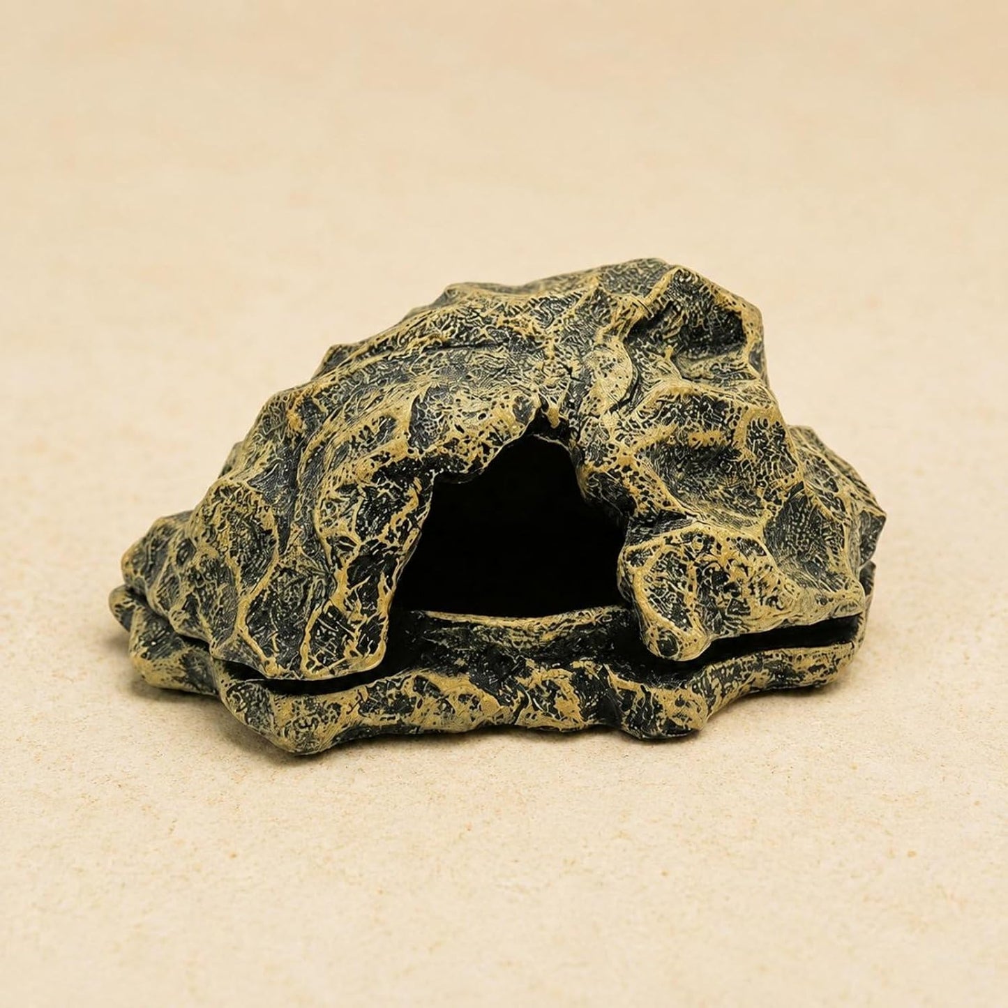 Reptile Rock Cave Easy to Clean Reptile Cave Hide Stable Base Pet Decor for Terrarium, Reptile Hideout Cave, Yellow