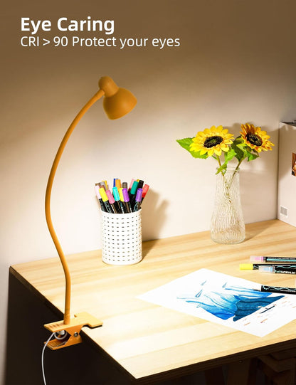 Clip on Reading Light for Bed 3 Color Modes, 10 Brightness Dimmable, Flexible Gooseneck Clip on Lamp, Eye Care Clip Light for Bed Headboard Desk Home Dorm, Yellow