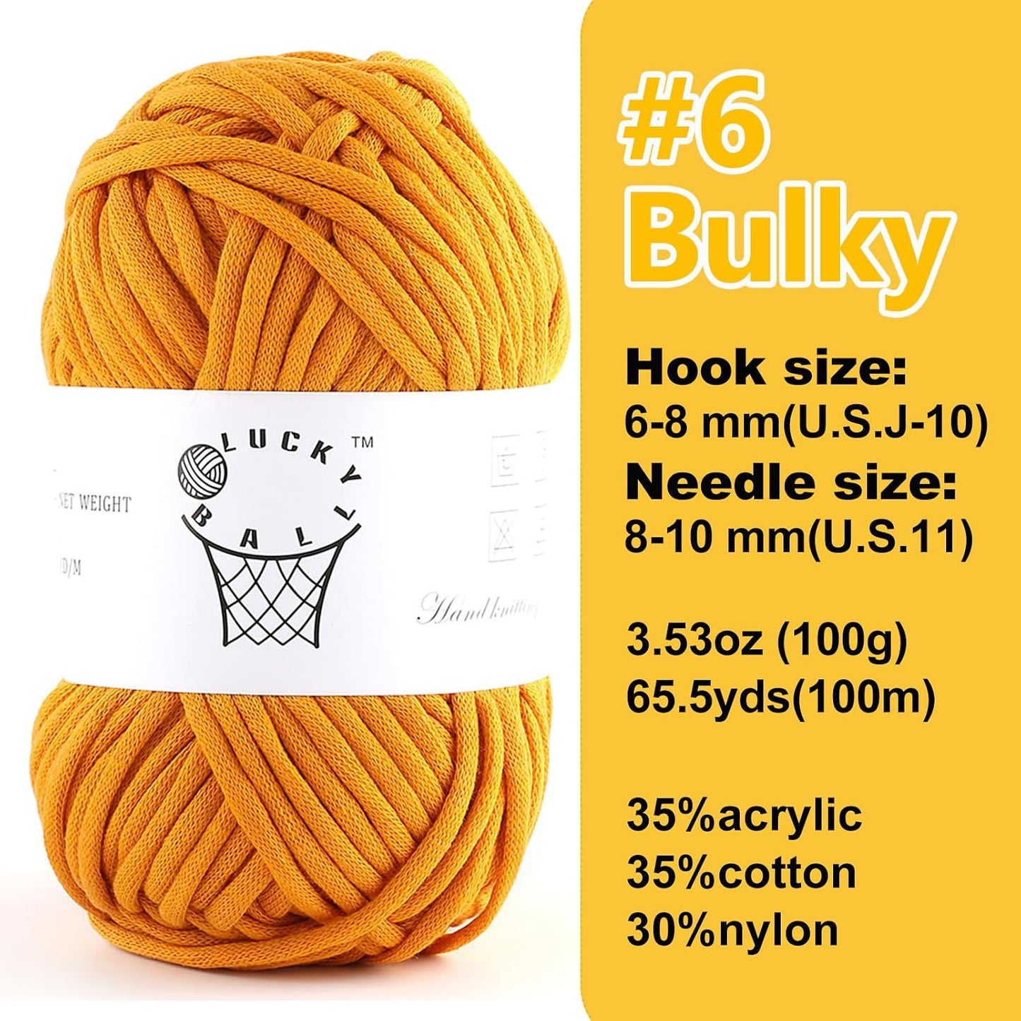 100g Yarn for Crocheting and Knitting,66yds/60m Cotton Yarn for Beginners,Cotton-Nylon Acrylic Blend Yarn for Beginners Crochet Kit Making(Pumpkin Yellow)