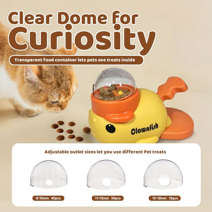 Interactive Clownfish Dog Treat Dispenser Toy with Spinning Tail, Puzzle Slow Feeder for Dogs & Cats, Treat Dispensing Food Puzzle Feeder, Includes Cleaning Cloth & Brush (Yellow)