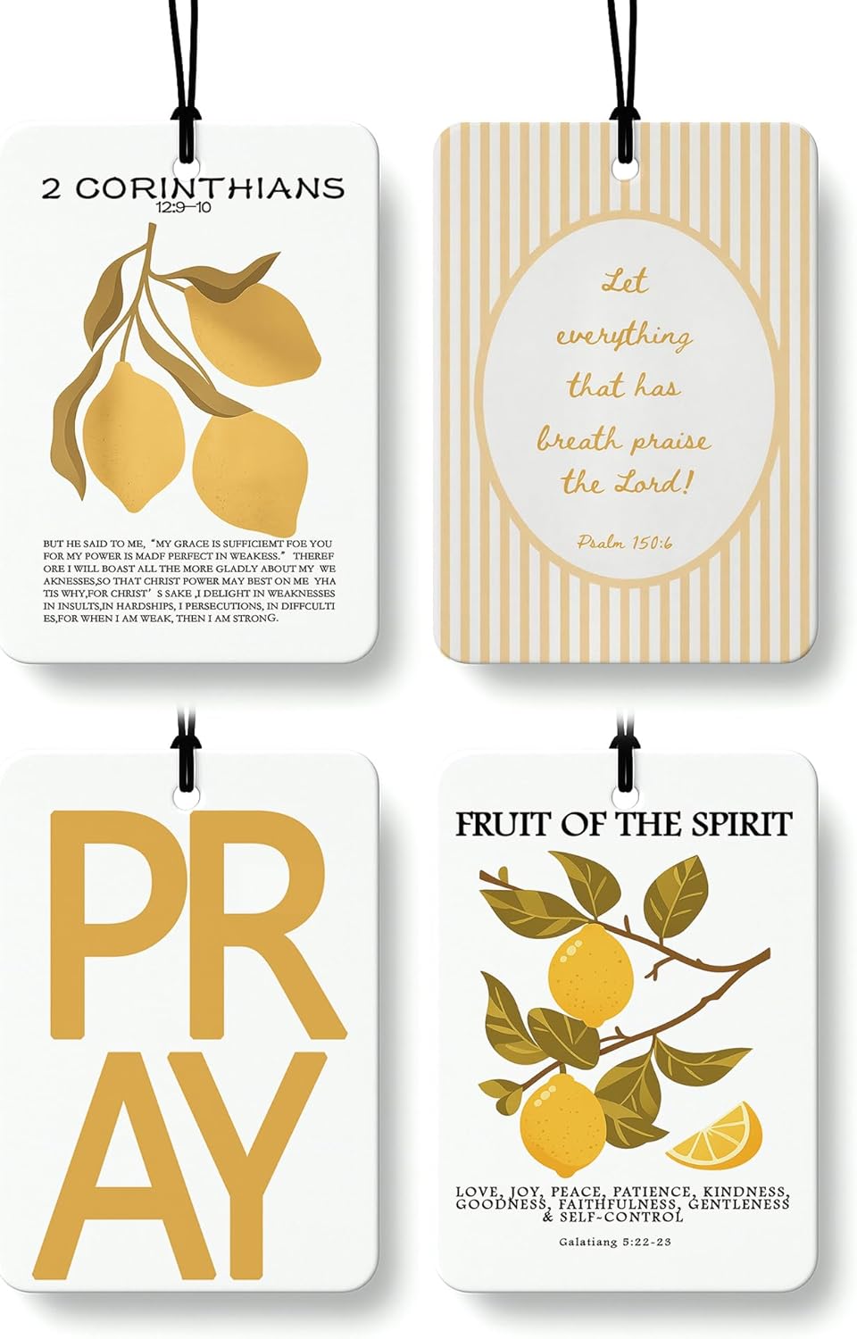 Yellow Lemon Christian Car Air Freshener 4 Pcs, Bible Verse Fruit of the Spirit Religious Hanging Air Freshener for Cars Closet Drawer Books, Christian Car Accessories for Women Girls