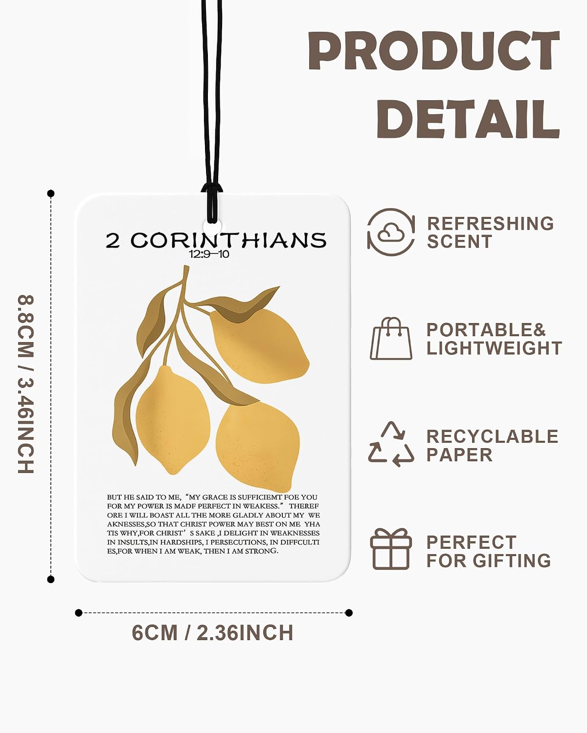 Yellow Lemon Christian Car Air Freshener 4 Pcs, Bible Verse Fruit of the Spirit Religious Hanging Air Freshener for Cars Closet Drawer Books, Christian Car Accessories for Women Girls