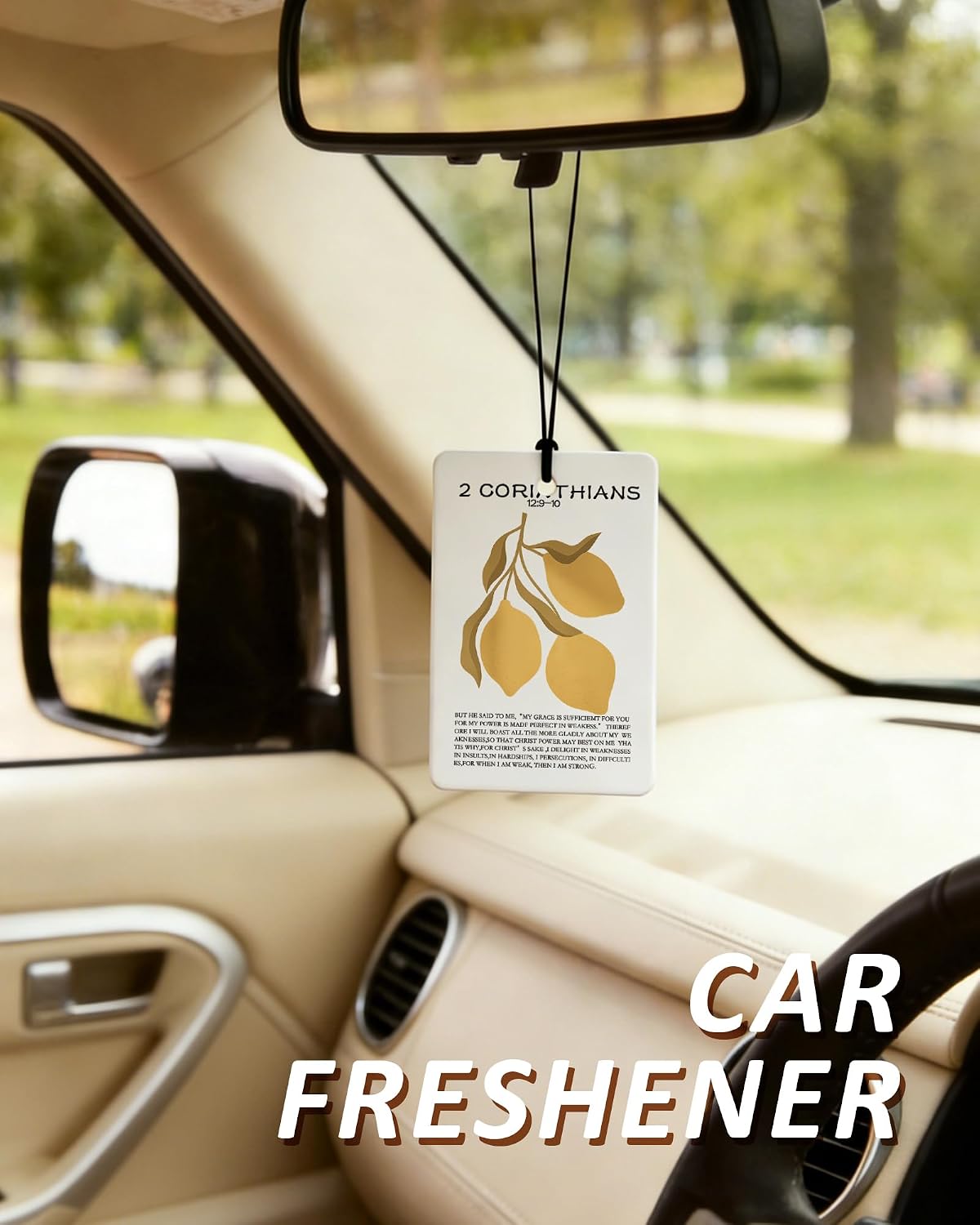 Yellow Lemon Christian Car Air Freshener 4 Pcs, Bible Verse Fruit of the Spirit Religious Hanging Air Freshener for Cars Closet Drawer Books, Christian Car Accessories for Women Girls