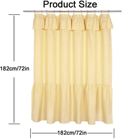 Ruffled Farmhouse Shower Curtain, Yellow Soft Fabric, Country and Chic Style, 72x72 in