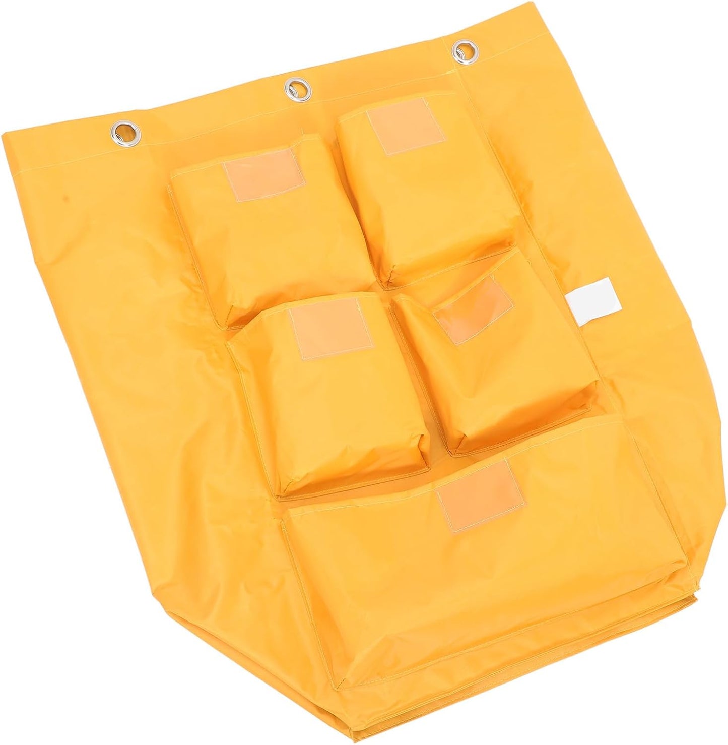 Waterproof Canvas Cleaning Cart Bag with 5 Pockets, Yellow Janitorial Storage Bag for Housekeeping Trolleys, Sturdy Trash and Supply Organizer for Commercial Cleaning Carts