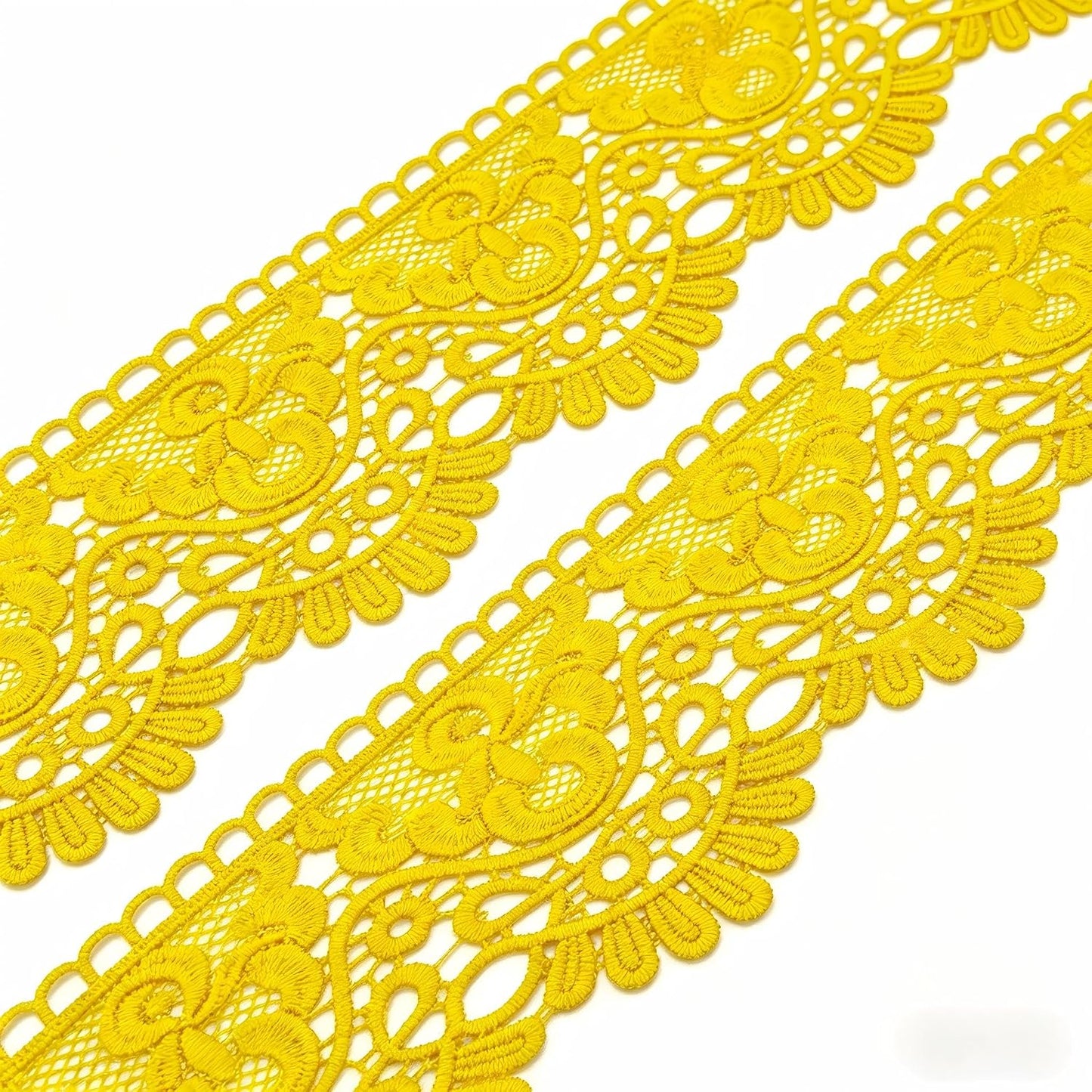 10cm Earthy Yellow European Crown Embroidery Lace Trim - 3 Yards Inelastic Lace for Curtain, Tablecloth, Slipcover, Bridal Dress & DIY Clothing Accessories