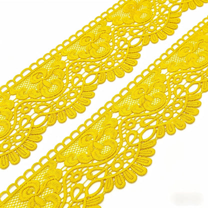 10cm Earthy Yellow European Crown Embroidery Lace Trim - 3 Yards Inelastic Lace for Curtain, Tablecloth, Slipcover, Bridal Dress & DIY Clothing Accessories