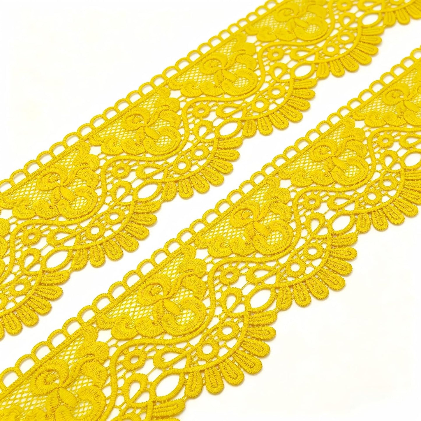10cm Earthy Yellow European Crown Embroidery Lace Trim - 3 Yards Inelastic Lace for Curtain, Tablecloth, Slipcover, Bridal Dress & DIY Clothing Accessories