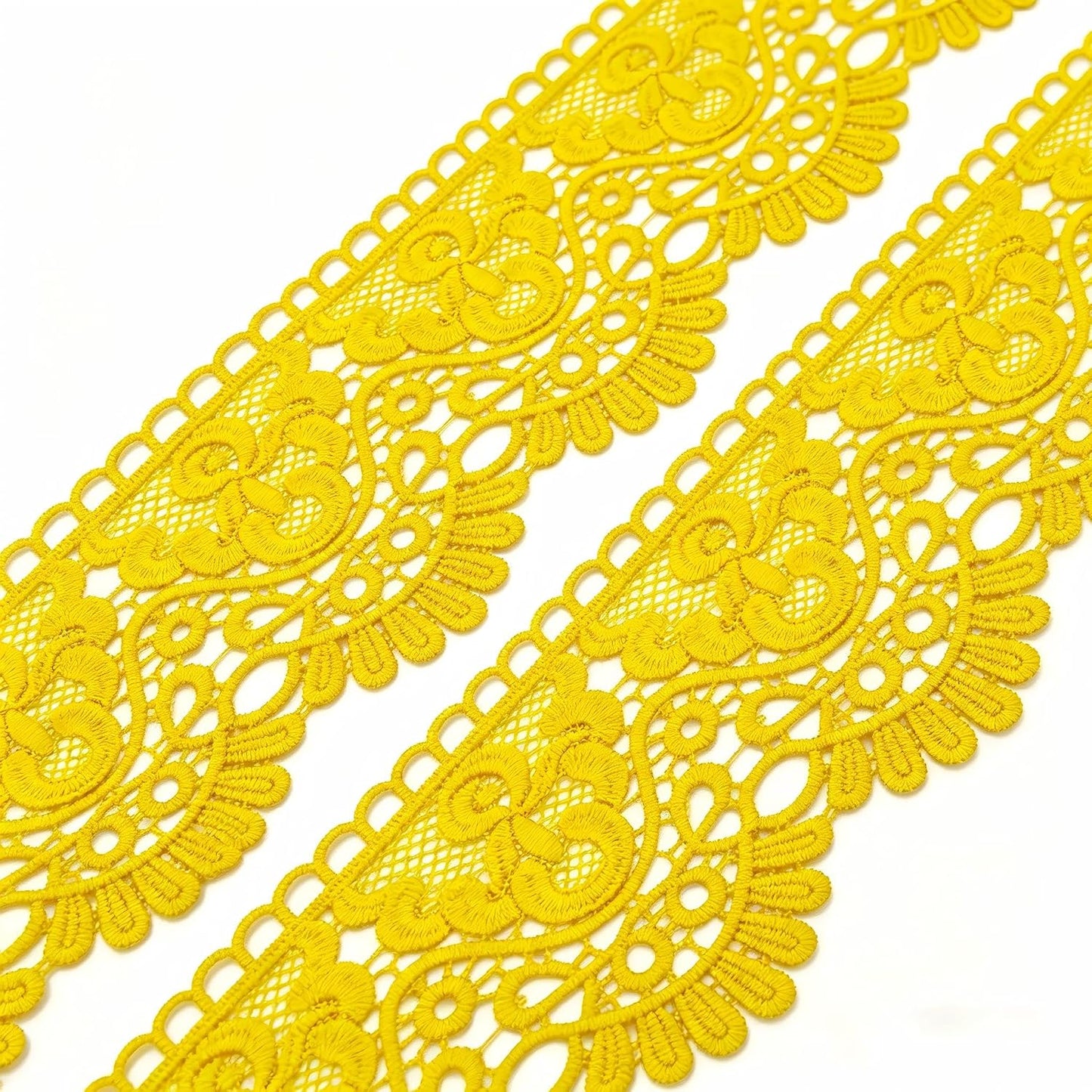 10cm Earthy Yellow European Crown Embroidery Lace Trim - 3 Yards Inelastic Lace for Curtain, Tablecloth, Slipcover, Bridal Dress & DIY Clothing Accessories