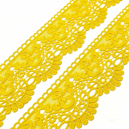 10cm Earthy Yellow European Crown Embroidery Lace Trim - 3 Yards Inelastic Lace for Curtain, Tablecloth, Slipcover, Bridal Dress & DIY Clothing Accessories