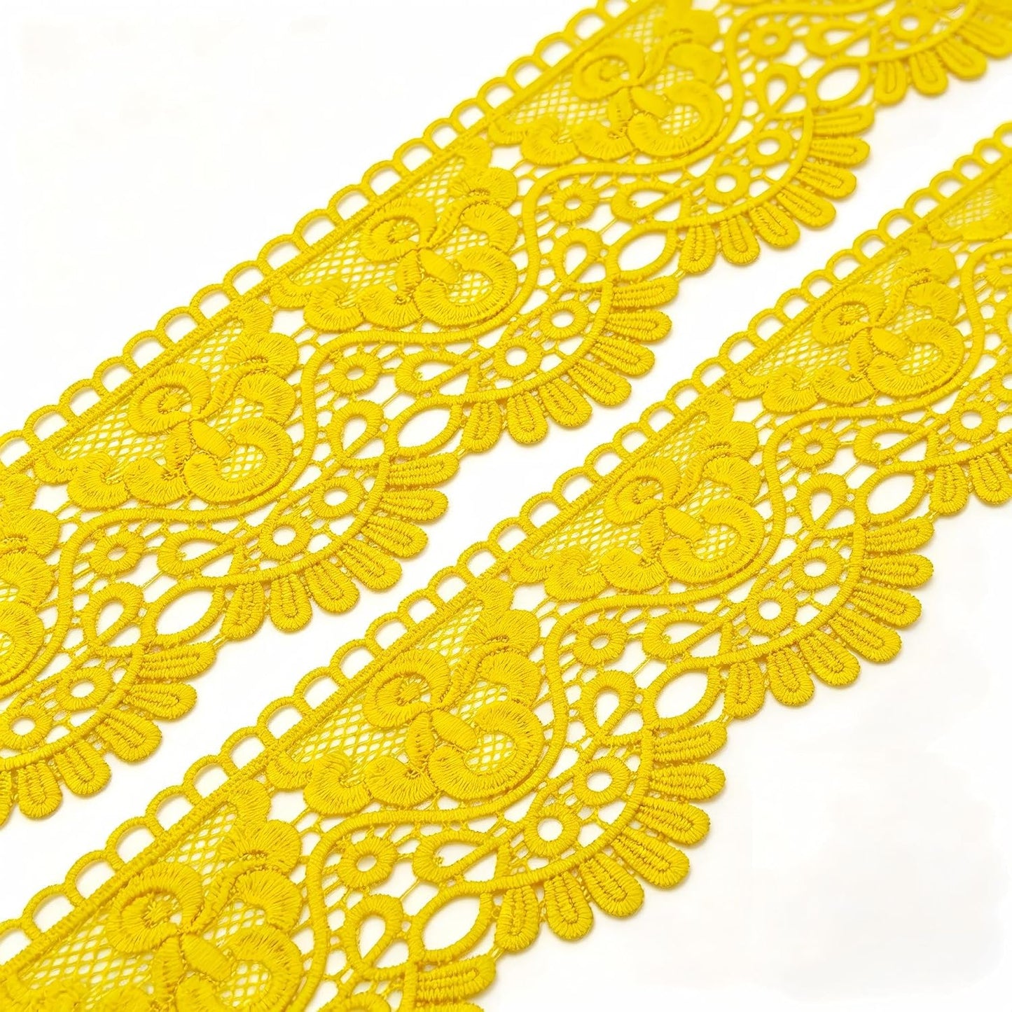 10cm Earthy Yellow European Crown Embroidery Lace Trim - 3 Yards Inelastic Lace for Curtain, Tablecloth, Slipcover, Bridal Dress & DIY Clothing Accessories