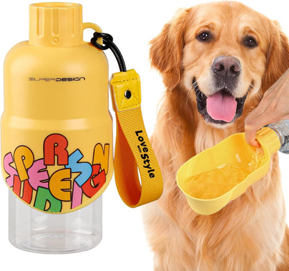 Dog Water Bottle,Leakproof Portable Water Bottle for Dogs, Dog Travel Water Bottles with Convenient Bottles Strap, Dog Travel Accessories for Walking, Hiking, Outdoor, Camping (17oz Yellow)