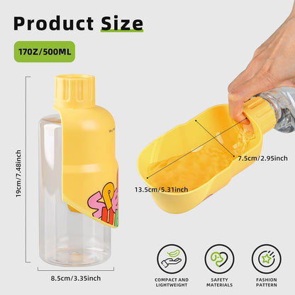 Dog Water Bottle,Leakproof Portable Water Bottle for Dogs, Dog Travel Water Bottles with Convenient Bottles Strap, Dog Travel Accessories for Walking, Hiking, Outdoor, Camping (17oz Yellow)