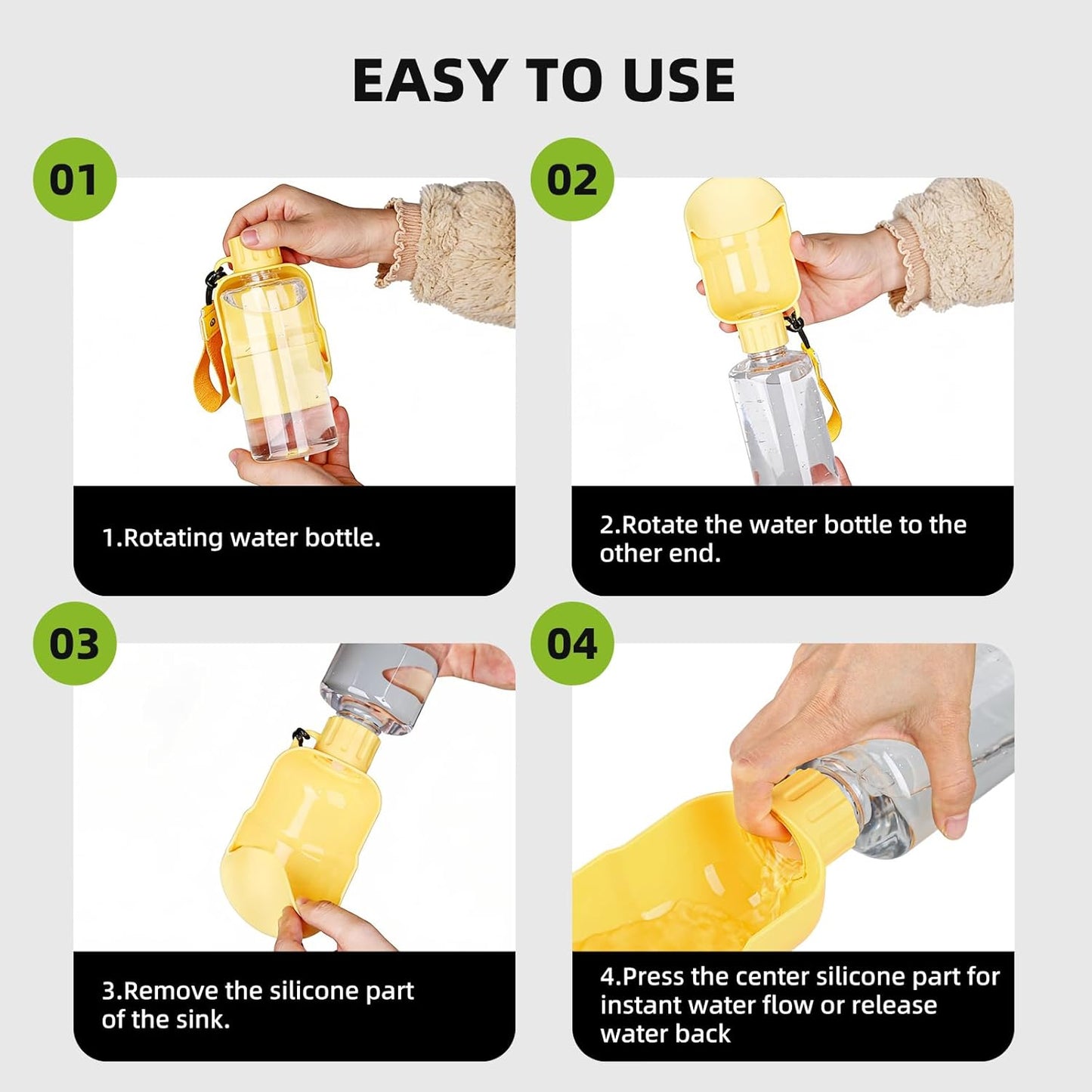 Dog Water Bottle,Leakproof Portable Water Bottle for Dogs, Dog Travel Water Bottles with Convenient Bottles Strap, Dog Travel Accessories for Walking, Hiking, Outdoor, Camping (17oz Yellow)