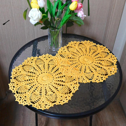 Lace Doilies Handmade Crochet Coasters Round Table Placemat Kitchen Tablecloth Decors for Wedding Party Dressers Decoration (Yellow, 11 inches to 12 inches,Pack of 2 PCS)