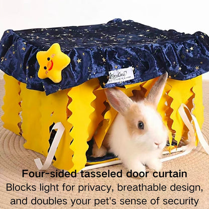 Guinea Pig Hideout, Hamster Bed Machine Washable Small Animal Tent with Tassel Curtain Cage Accessories for Hamster Bunny Chinchilla Hedgehog Bearded Dragon Sugar Glider Rat (Yellow,Small)
