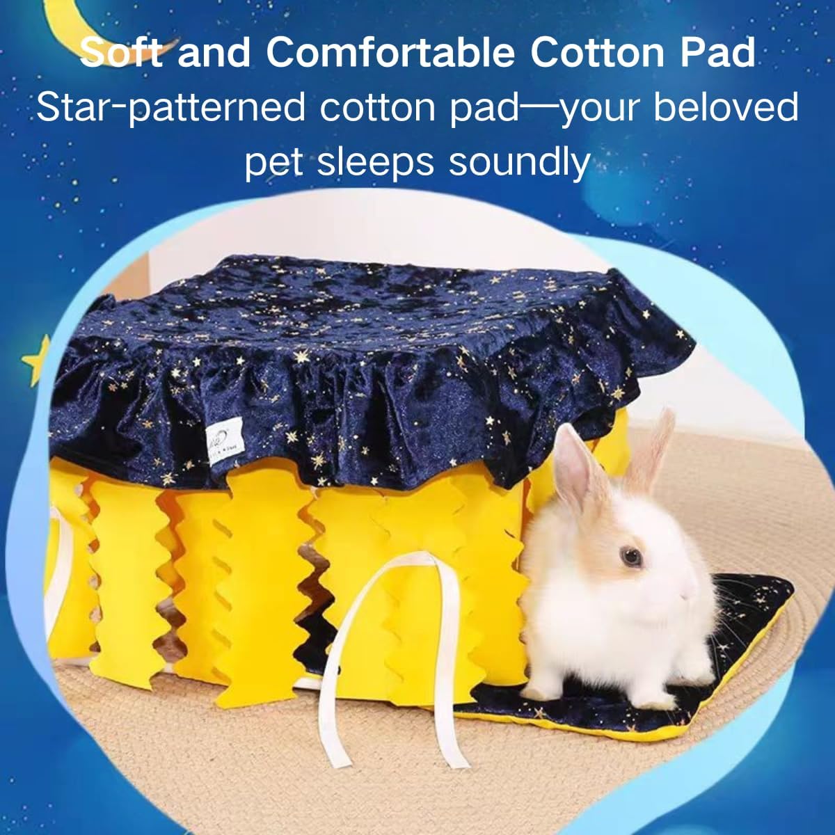 Guinea Pig Hideout, Hamster Bed Machine Washable Small Animal Tent with Tassel Curtain Cage Accessories for Hamster Bunny Chinchilla Hedgehog Bearded Dragon Sugar Glider Rat (Yellow,Small)