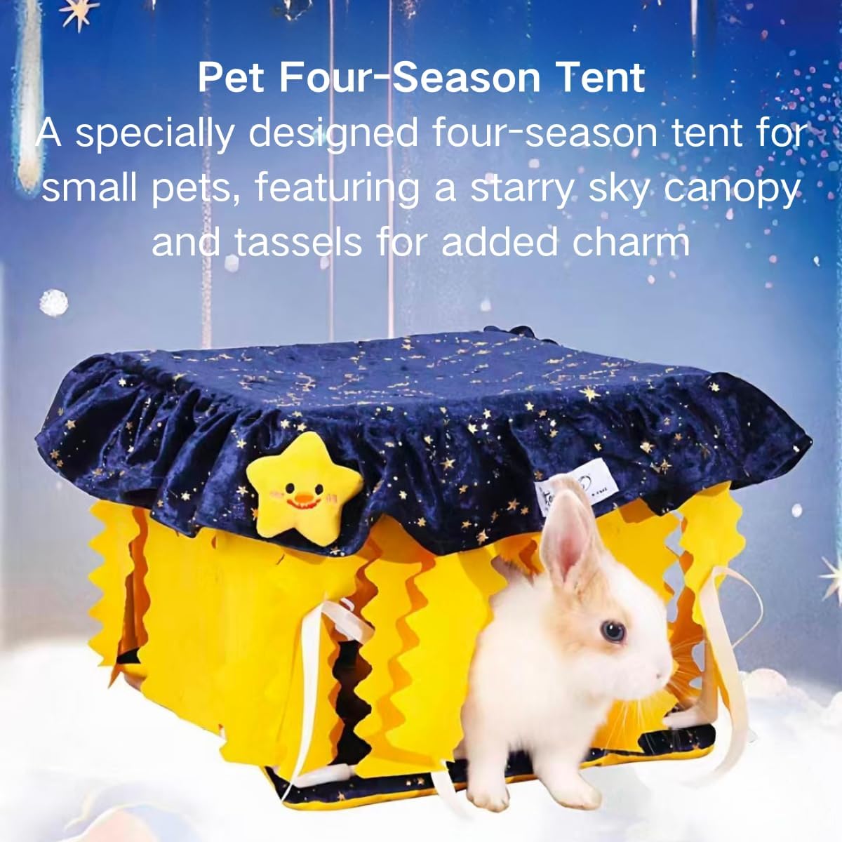 Guinea Pig Hideout, Hamster Bed Machine Washable Small Animal Tent with Tassel Curtain Cage Accessories for Hamster Bunny Chinchilla Hedgehog Bearded Dragon Sugar Glider Rat (Yellow,Small)