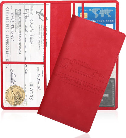 Car Registration and Insurance Holder,PU Leather Car Glove Box Organizer Car Document Holder for ID,Driver's License,Universal Car Organizer Car Accessories for Women/Men (Red)
