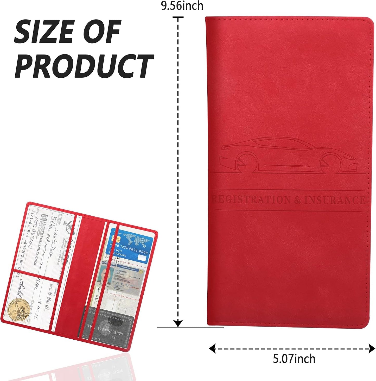Car Registration and Insurance Holder,PU Leather Car Glove Box Organizer Car Document Holder for ID,Driver's License,Universal Car Organizer Car Accessories for Women/Men (Red)