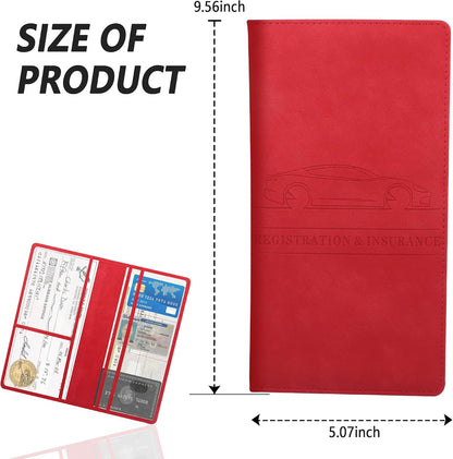 Car Registration and Insurance Holder,PU Leather Car Glove Box Organizer Car Document Holder for ID,Driver's License,Universal Car Organizer Car Accessories for Women/Men (Red)